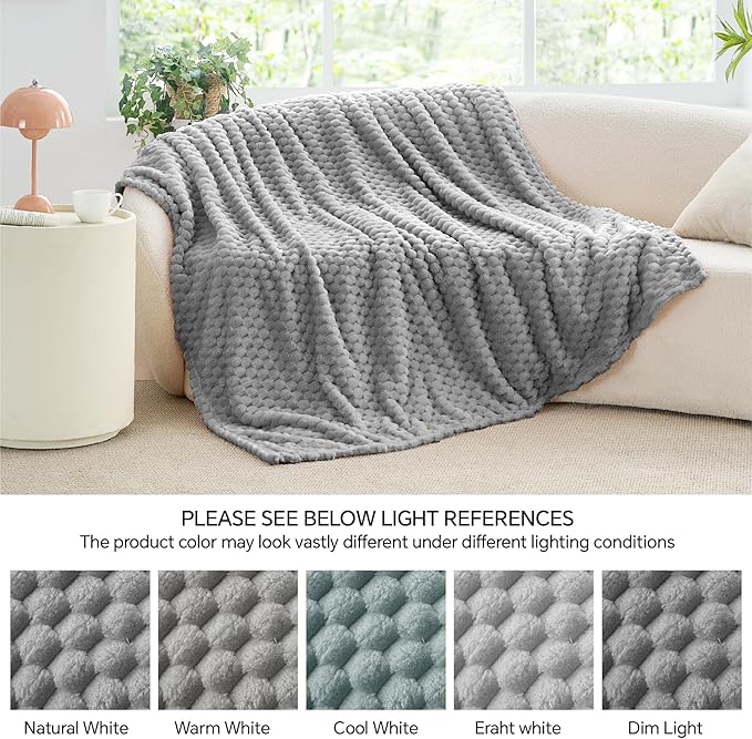 BEDELITE Fleece Blanket, Large King Size for Bed, 3D Jacquard Decorative Grey Fuzzy Blanket, Soft and Cozy Warm Plush Fluffy Throw All Seasons Suitable, 108x90Inches