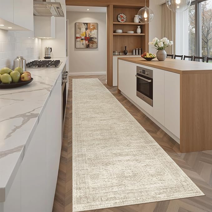 Runner Rug 2'x10' Washable Non-Slip Runner Rugs for Kitchen Bathroom Laundry Room Beige Vintage Floor Carpet Runners for Hallway Entryway