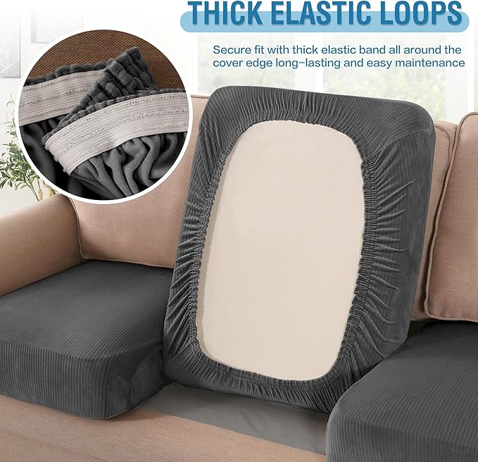 H.VERSAILTEX Velvet Stretch Couch Cushion Cover Plush Cushion Slipcover for Chair Cushion Furniture Protector Seat Cushion Sofa Cover (1 Piece Armchair Cushion Covers, Grey Striped)