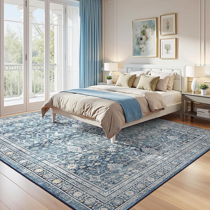 Lofus 10x14 Area Rug for Living Room,Blue Washable Area Rugs with Non-Slip Backing,Soft Boho Carpets for Bedroom Dining Room Home Office Indoor Nursery