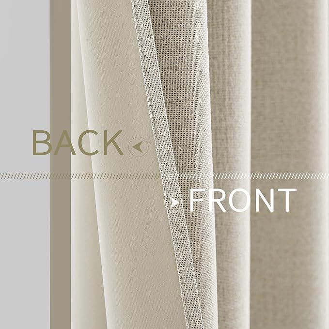 MIULEE 100% Blackout Linen Textured Curtains for Bedroom Solid Thermal Insulated Cream Grommet Room Darkening Curtains & Drapes Luxury Decor for Living Room Nursery 52 x 108 Inch (2 Panels)