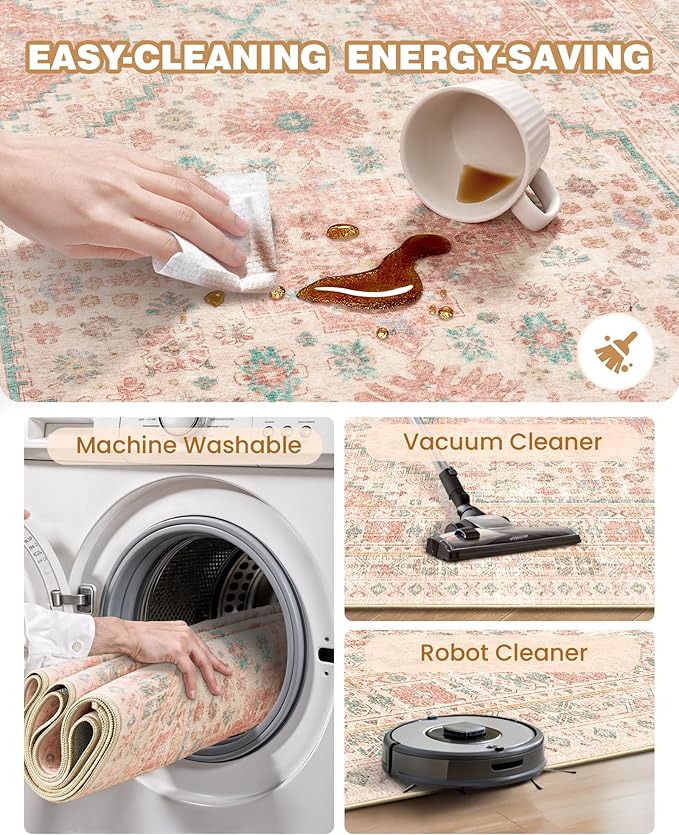 Entryway Rug - 2x3 Washable Rug Runner for Bathroom, Laundry Room, Kitchen, Soft Vintage Hallway Runner for Bedroom, Non-Slip Door Mat Indoor Entrance(Pink,2'x3')