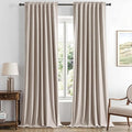 MIULEE 100% Blackout Linen Curtains for Bedroom, Khaki Solid Luxury Decor Thermal Insulation Room Darkening Drapes for Living Room Nursery Back Tab Rod Pocket 42 x 96 Inches, 2 Panels