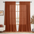 Nanspring Extra Wide Terracotta Curtains for Living Room 96 Inches Long Back Tab and Rod Pocket Linen Light Filtering Semi Sheer Farmhouse Boho Curtain for Bedroom Office Luxury 100x96, 2 Panels