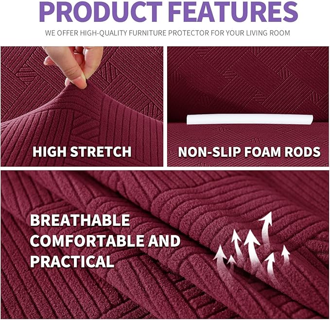 ZNSAYOTX Oversized Super Stretch Couch Cover (92"-115"), New Universal Sofa Covers Comfortable & Durable, Dog Cat Pets Friendly Extra Large Spandex Sofa Slipcovers (Wine Red, XL Sofa)