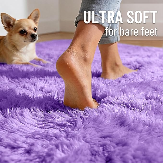 OLANLY 5x8 Machine Washable Large Area Rugs for Living Room, Bedroom, Soft Fluffy Shaggy Bedside Rug, Indoor Floor Carpet for Kids Girls and Boys, Dorms, Nursery, Home Decor Aesthetic, Purple