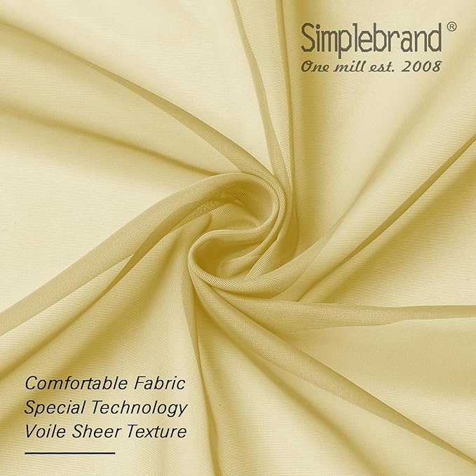Simplebrand Yellow Short Sheer Curtains 45 Inch Length for Small Windows, Rod Pocket 2 Panels Set Solid Voile Drapes Window Sheer Curtains for Bedroom Bathroom Kids Room Kitchen, 42x45 Inch, 2pcs