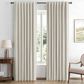 MIULEE 100% Blackout Linen Curtains for Bedroom, Light Cream Solid Luxury Decor Thermal Insulation Room Darkening Drapes for Living Room Nursery Back Tab Rod Pocket 42 x 84 Inches, 2 Panels