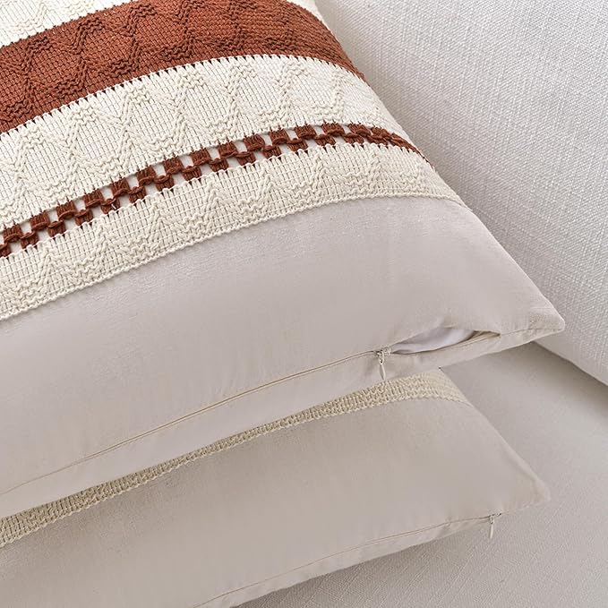 Fancy Homi Set of 1 Rust Boho Decorative Throw Pillow Covers 16x16 Inch for Couch Bed Sofa, Aesthetic Modern Organic Fall Room Decor, Soft Cotton Cute Terracotta Textured Farmhouse Cushion Case