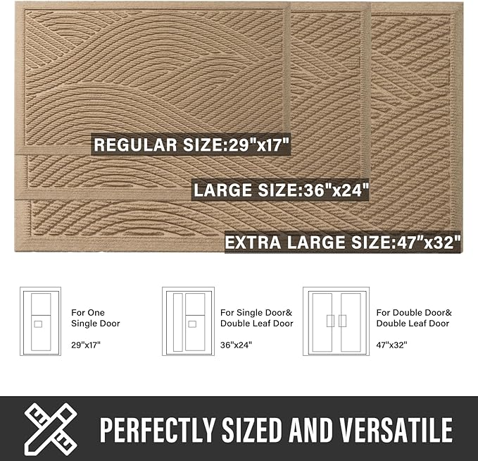 HIYARD Sturdy Front Door Mat, Absorbent Muddy Dirt Resist Welcome Door Mats Outdoor Indoor, Stain and Fade Resistant, Non-Slip Backing Entry Mat Low Profile Doormat for Entryway, 29×17, Beige