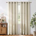 NICETOWN Bone White Linen Sheer Bedroom Curtains, Grommet Thick Flax Semi Sheer Window Treatments Privacy Assured with Light Filtering for Living Room, W55 x L96, 2 Panels