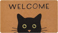 UINI Door Mat Cat Welcome Mat, Black Cat with Green Eyes Doormat, Non-Slip Cat Welcome Mats for Front Door, Outside Entrance, Resist Dirt, 17" x 30"