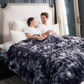 Cozy Bliss Faux Fur Throw Blanket for Bed King Size, Fuzzy Soft Plush Thick Bubble Blanket for Sofa Bedroom Living Room, 108 * 90 Inches Tie Dye Black
