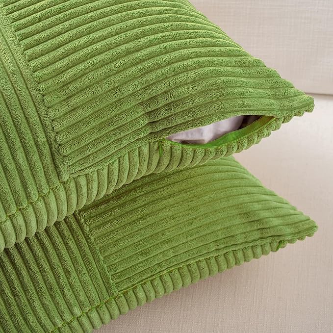 Fancy Homi Set of 2 Lime Green Long Lumbar Decorative Throw Pillow Covers 12x24 Inch for Couch Bed Sofa, Modern Farmhouse Boho Home Decor, Soft Striped Corduroy Rectangle Accent Cushion Case 30x60 cm