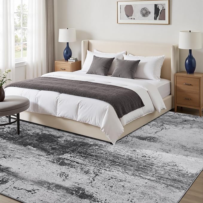 Toneed Abstract Area Rug Modern Washable Rug Soft Non Slip Rug Low Pile for Bedroom Living Room Dining Room Slate Grey 5x8 Feet