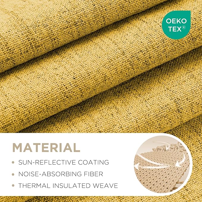Joydeco Blackout Curtains for Bedroom - 100% Light Blocking 2 Panels Set Yellow Drapes 42" W x 84" L, Thermal Insulated Room Darkening Curtains, Linen Textured for Living Room, Rod Pocket & Back Tabs