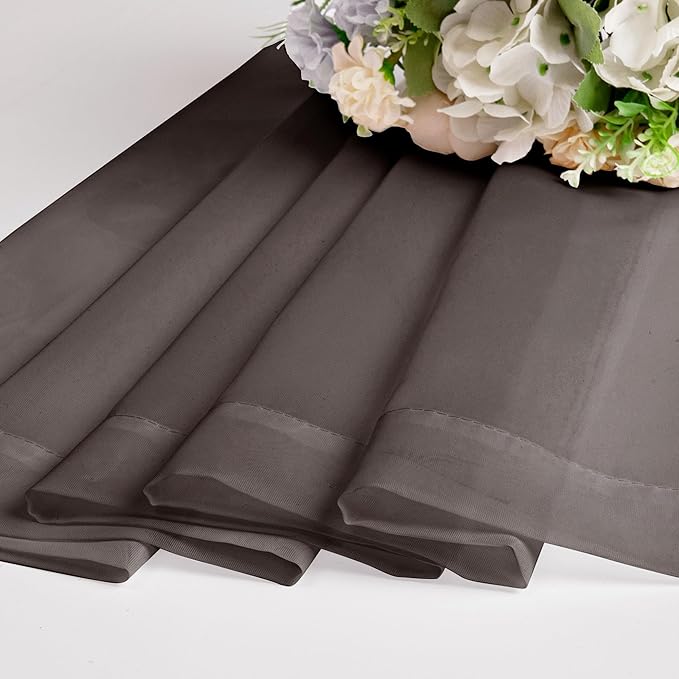 Chyhomenyc Chocolate Brown Sheer Curtains 54 Inch Long 2 Panels, Light Filtering Rod Pocket Voile Short Curtains Drapes for Living Room Bedroom Small Windows, 42Wx54L Inches