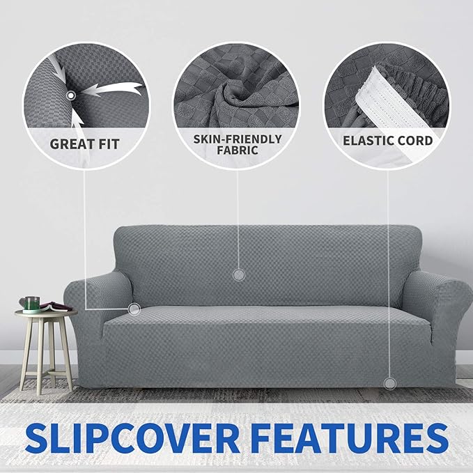 ZNSAYOTX 1 Piece Jacquard Couch Covers for 2 Cushion Couch High Stretch Loveseat Slipcover for Pets Dogs Anti Slip Love Seat Sofa Slipcover Furniture Protector (Loveseat, Light Grey)
