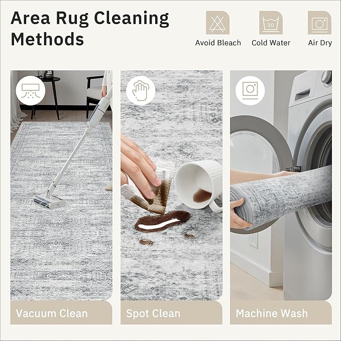 Runner Rug 2x10 Washable Non-Slip Hallway Runner Rugs for Kitchen Bathroom Laundry Room Grey Vintage Floor Carpet Runners for Hallways Entryway