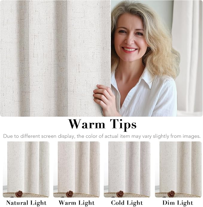 H.VERSAILTEX Primitive Linen Curtains 100% Blackout Curtain Drapes Burlap Fabric Curtains with White Thermal Insulated Liner, Grommet Top Drapes Living Room/Bedroom (2 Panels, 52 x 45 Inch, Ivory)