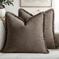 MIULEE Decorative Throw Pillow Covers Neutral Linen Fringe Throw Pillows Euro Shams Set of 2 Natural Coffee Boho Farmhouse Cushion Covers for Couch Sofa Bed Living Room Spring Home Decor 24x24 Inch