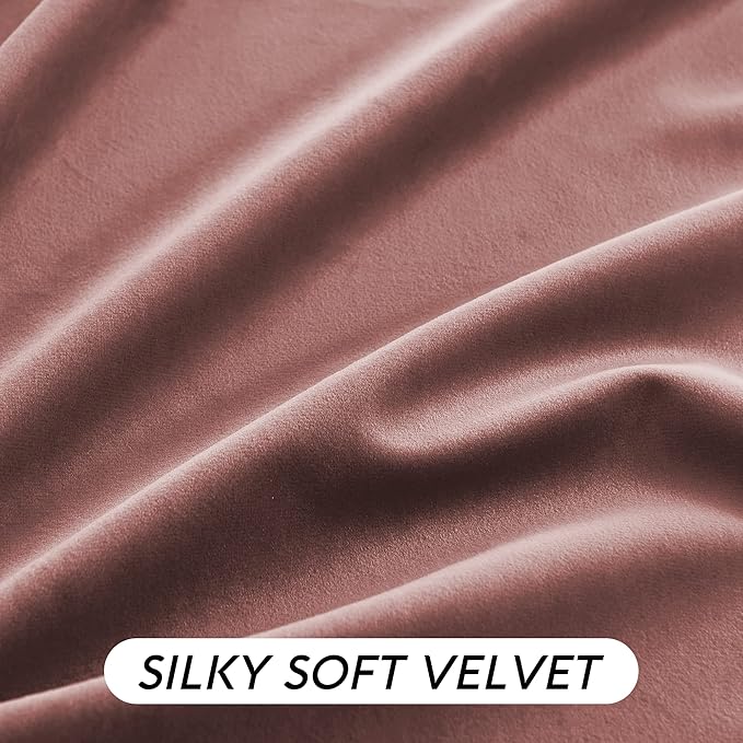 RYB HOME Pink Velvet Curtains 102 inches with Hook Belt, Soft Fabric Room Darkening Thermal Insulated Luxurious Home Decor Curtains for Living Room Bedroom, W 52" x L 102", 2 Panels Set