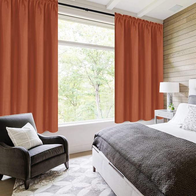 DWCN Blackout Curtains Thermal Insulated, Energy Saving & Noise Reducing Bedroom and Living Room Curtains, Burnt Ochre, W 42x L 36 Inch, Set of 2 Rod Pocket Curtain Panels