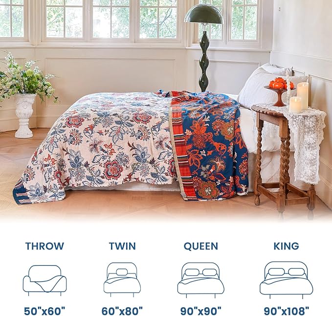 MSGKV Boho Throw Blanket 60"x80" 100% Cotton Floral Blanket for Bed Couch Spring Breathable Lightweight Twin Blankets All Seasons Home Decor Muslin