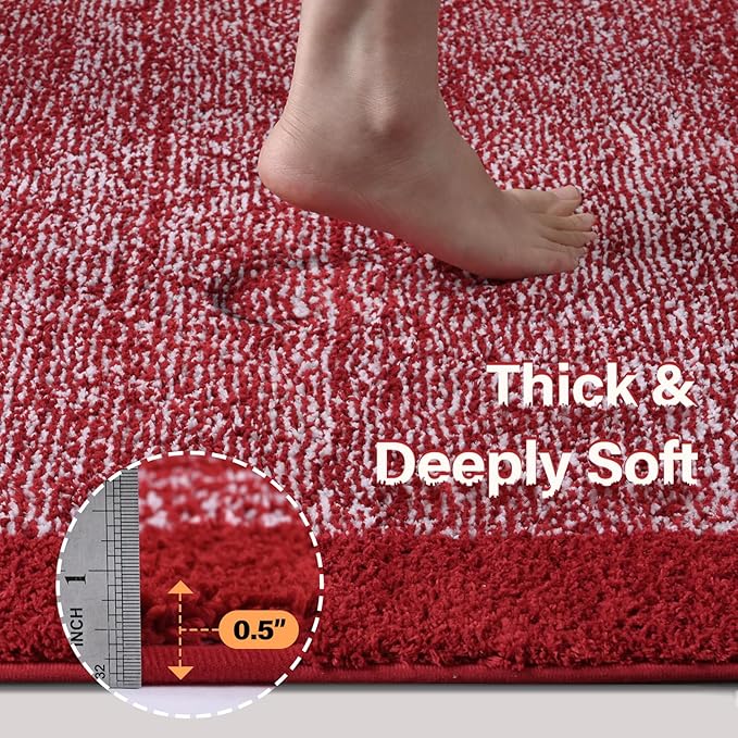 60x24 Long Bathroom Rugs Washable Non Slip, Red Bath Mat for Bathroom Floor Tub, Soft Absorbent Quick Dry Mats for Shower, Bathtub,Home Decor
