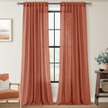 102 inch Linen Terracotta Curtains 2 Panels for Living Room Back Tab Light Filtering Semi Sheer Rust Colored Curtains 102 inches Long Soft Thick Cotton Cloth Textured Rustic Boho Farmhouse Room Decor
