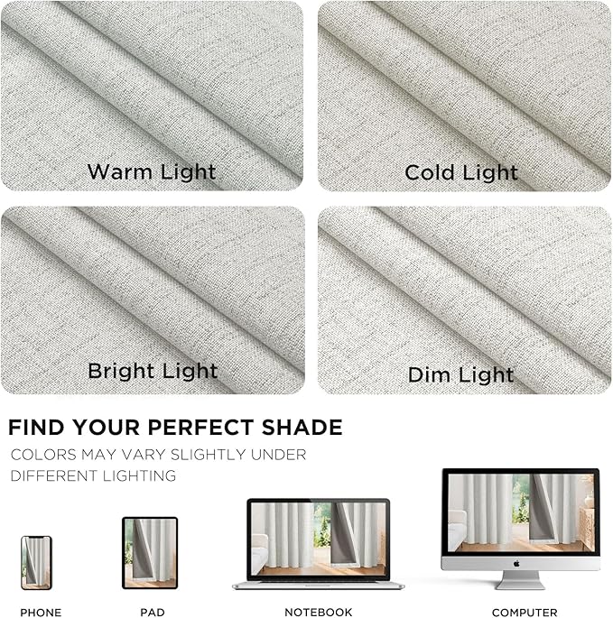 Joydeco Blackout Curtains for Bedroom - 100% Light Blocking 2 Panels Set White Drapes 66" W x 96" L, Thermal Insulated Room Darkening Curtains, Linen Textured for Living Room, Rod Pocket & Back Tabs