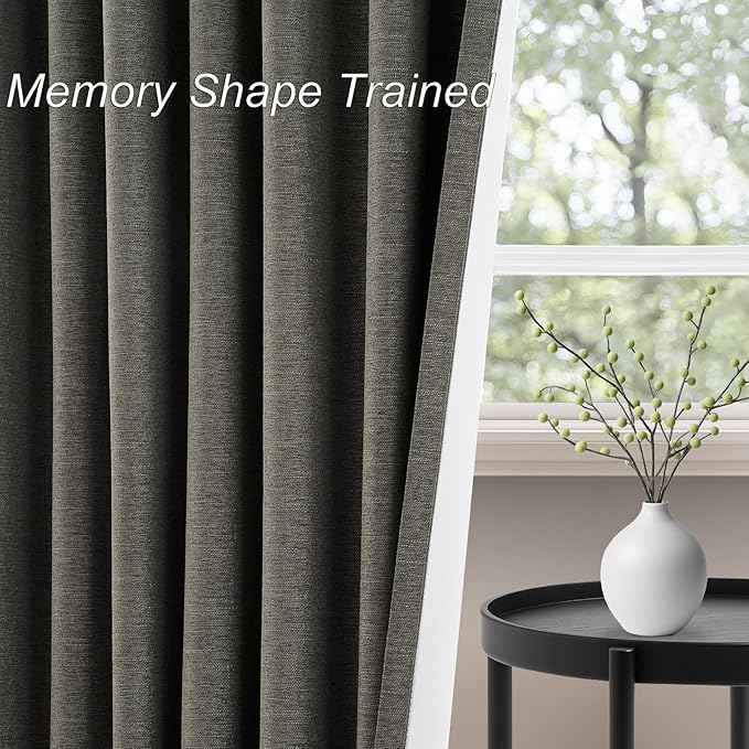 Topfinel 108 Inch Curtains 2 Panels Set Charcoal Grey Curtains 108 Inches Long for Livingroom Back Tab Hooks Pleated Blackout Tweed Linen Look Blacked Out Curtain for Bedroom,Dark Gray