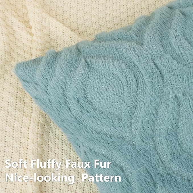 decorUhome Summer Throw Pillow Covers 16x16 Inch Set of 2, Soft Plush Faux Wool Aqua Solid Couch Pillow Covers, Accent Farmhouse Neutral Square Pillow Cases for Sofa Bed Living Room