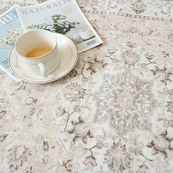 2x6 Hallway Washable Runner Rug : Vintage Soft Kitchen Laundry Runner with Non Slip Backing Farmhouse Entryway Living Room Floor Mat Stain Resistant Carpet for Bedroom Bathroom Distressed Beside Rug