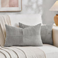 Fancy Homi 2 Packs Grey Lumbar Decorative Throw Pillow Covers 16x26 Inch for Living Room Couch Bed, Rustic Farmhouse Boho Home Decor, Soft Striped Corduroy Rectangle Accent Cushion Case 65x40 cm
