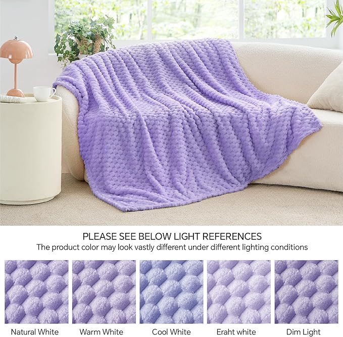 BEDELITE Fleece Blanket - 3D Jacquard Decorative Lavender Throw Blankets for Couch & Bed, Soft and Cozy Warm Plush Fluffy Blanket All Seasons Suitable, 50x70Inches