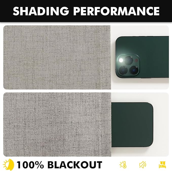 MIULEE 100% Blackout Linen Curtains for Bedroom, Greige Solid Luxury Decor Thermal Insulation Room Darkening Drapes for Living Room Nursery Back Tab Rod Pocket 42 x 72 Inches, 2 Panels