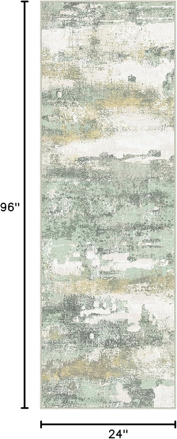 BEIMO Runner Rug for Hallway Kitchen, 2x8 Machine Washable Runners Rug for Entryway, Light Green Soft Modern Abstract Throw Rugs, Low Pile Floor Carpet with Non Slip Backing