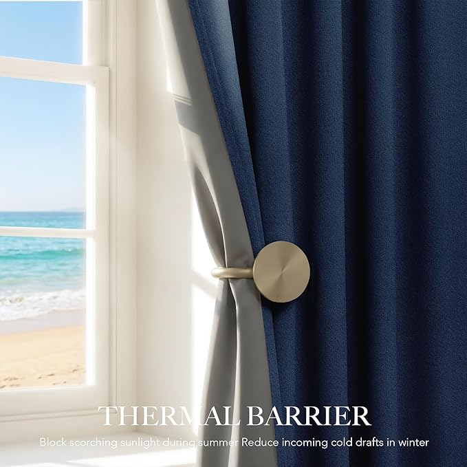 RYB HOME Navy Blue 100% Blackout Curtains for Bedroom 96 inches Long 52 inches Wide, Thermal Insulated &Privacy Assurd Curtains for Boy's Room/Sliding Glass Door/Living Room, 2 Panels
