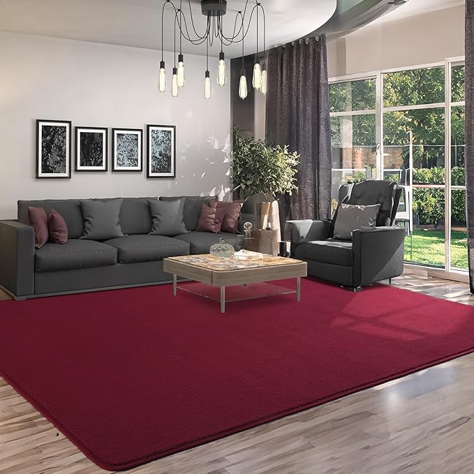 AROGAN Modern Shag Area Rug, 6x9 Feet Washable Bedroom Carpet, Plush Memory Foam Kids Girls Teens Room Low Pile Rug Decor, Wine Red
