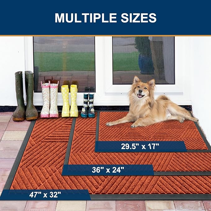 Smiry Front Door Mat Outside Entrance, Heavy Duty Sturdy Natural Rubber Doormat, Trap Dirt and Moisture, Easy Clean Low Profile Welcome Floor Mats for Indoor Outdoor Entry, 35X23 Inch, Burnt Orange