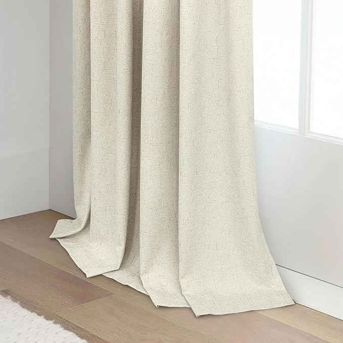 Pitalk Short Black Out Curtains 58 Inch Long for Bedroom 58 Inch Length Window Treatments Blackout Linen Boho Kitchen Thermal Drapes for Summer Heat Living Dining Room Bathroom 2 Panels Set Tan Beige