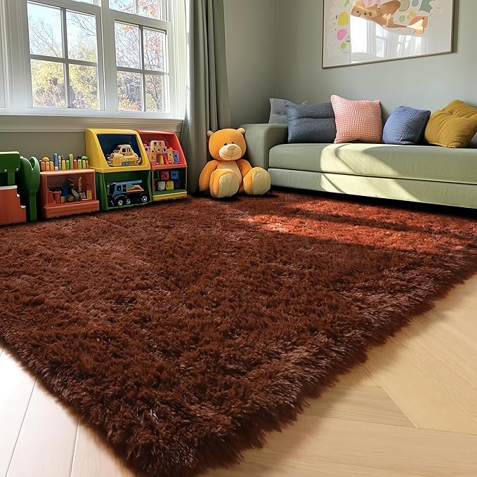 ONASAR Brown 6x9 Area Rugs for Living Room Bedroom, Large Fluffy Bedside Throw Rug, Soft Plush Shaggy Fuzzy Floor Carpet for Nursery Kids Girls Boys Teen Dorm Home Office Decor Aesthetic