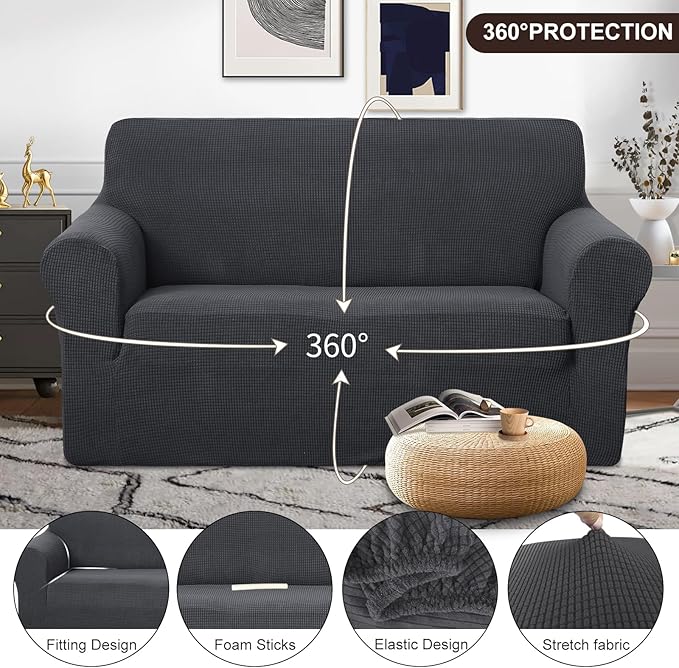 U-NICE HOME Loveseat Cover Stretch Couch Cover Sofa Cover Sofa Slipcover Furniture Protector for 2 Cushion Couch Sofa Pet Friendly(Loveseat, Dark Grey)