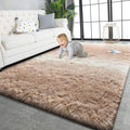 TWINNIS Super Soft Shaggy Rugs Fluffy Carpets, 6x9 Feet, Indoor Modern Plush Area Rugs for Living Room Bedroom Kids Room Nursery Home Decor, Upgrade Anti-Skid Rectangular Fuzzy Rug, Tan White