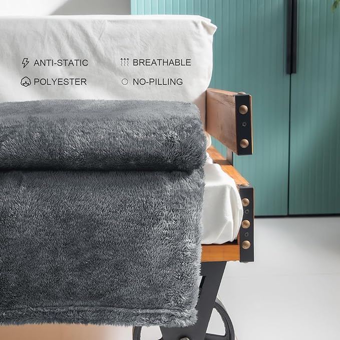 Exclusivo Mezcla Plush Fuzzy Fleece Throw Blanket Extra Large, Super Soft, Fluffy and Warm Blankets for Couch, Bed, All Season (Dark Grey, 50x70 inches)