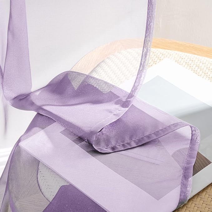 MIULEE Light Purple Sheer Curtains 96 Inches Long, 4 Panels Set, Lavender Light Filtering Rod Pocket Voile Drapes for Living Room and Bedroom, Airy Soft Fabric Window Treatments, 42 x 96 Inches