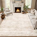 8x10 Area Rugs for Living Room: Washable Rug Soft Vintage Boho Carpet Indoor Floor Non-Slip Stain Resistant Floral Large Carpets for Bedroom Dining Room Farmhouse Nursery Home Office Beige