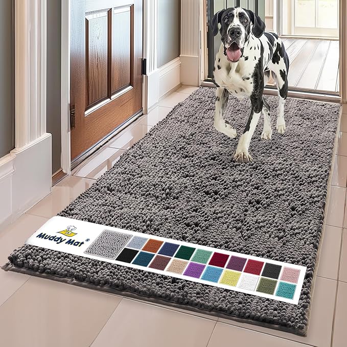 Muddy Mat® | Super Absorbent Door Mat Indoor, Microfiber Quick Dry Chenille Entryway Rug, Non-Slip Front Door Mat, Indoor Mats for Entryway, Machine Washable Pet Rug, Charcoal 24"x60"