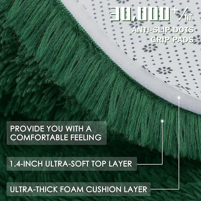 OLANLY Dark Green Round Rugs for Bedroom - Machine Washable, 7 ft Circle Area Rugs for Living Room, Soft and Fluffy Shaggy Carpet for Teen Girls and Boys, Nursery Rooms, Dorms, Home Decor Aesthetic
